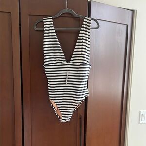 J. Crew Navy and Cream Striped One Piece Swimsuit